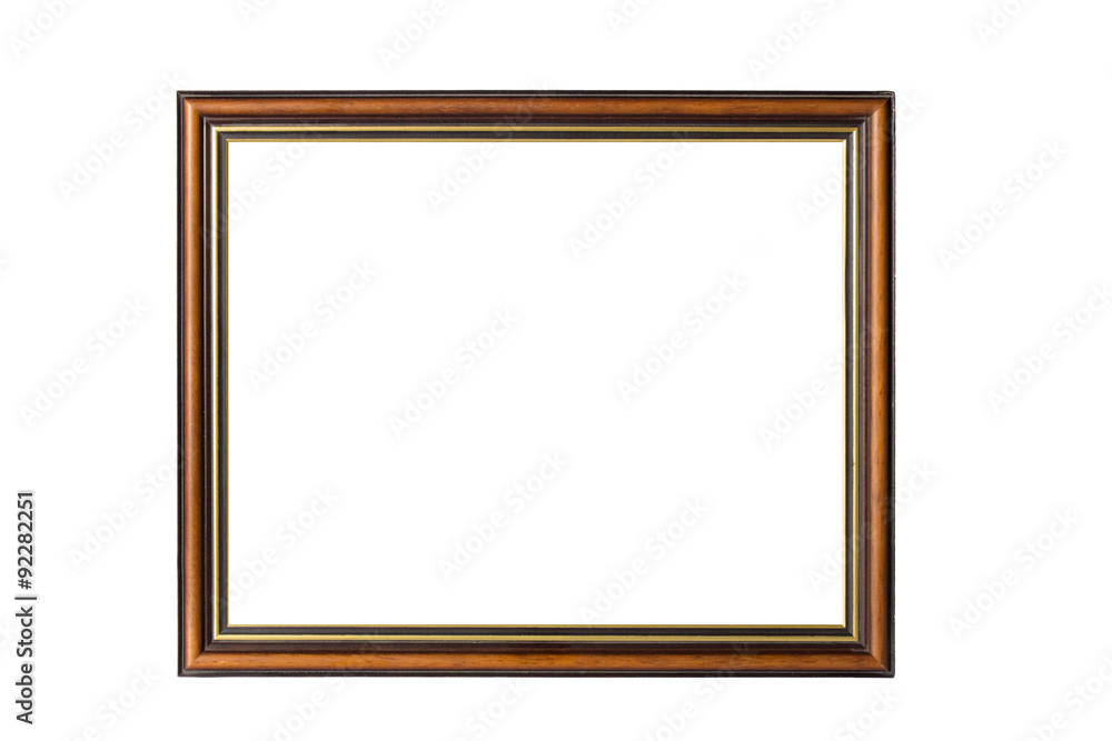 brown with gold inline Wooden frame cornice cutout on white background brown with gold inline Wooden frame cornice cutout on white background