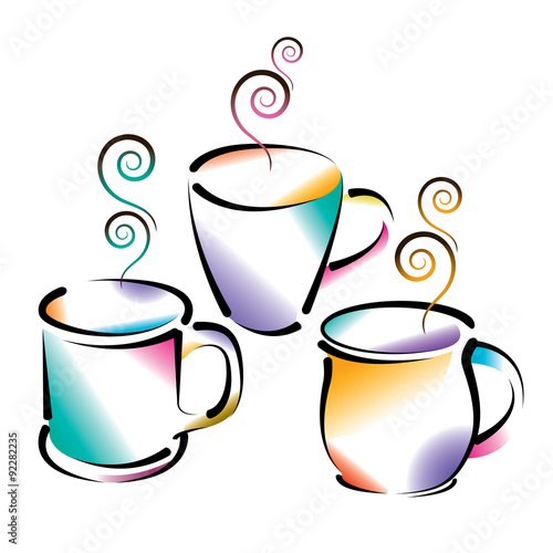 Vector artwork of 3 colorful coffee cups