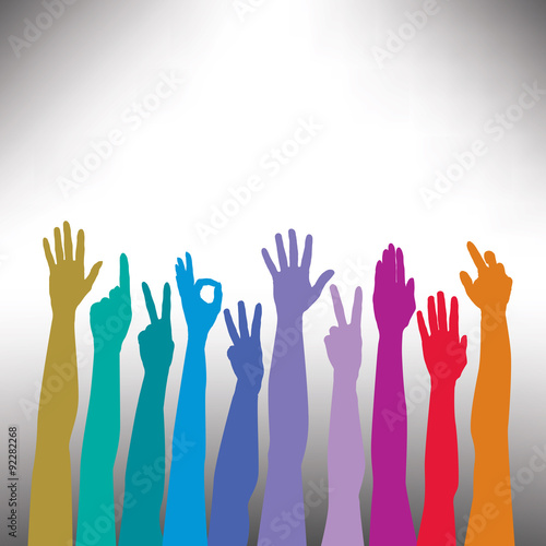 Hands of all races vector background