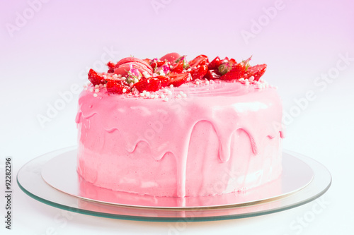 Pink cake with strawberry