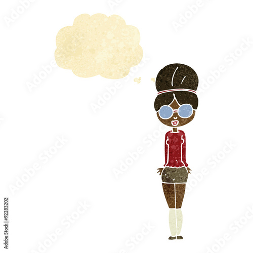 cartoon librarian woman with thought bubble