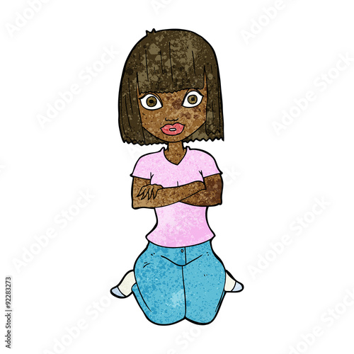 cartoon woman kneeling