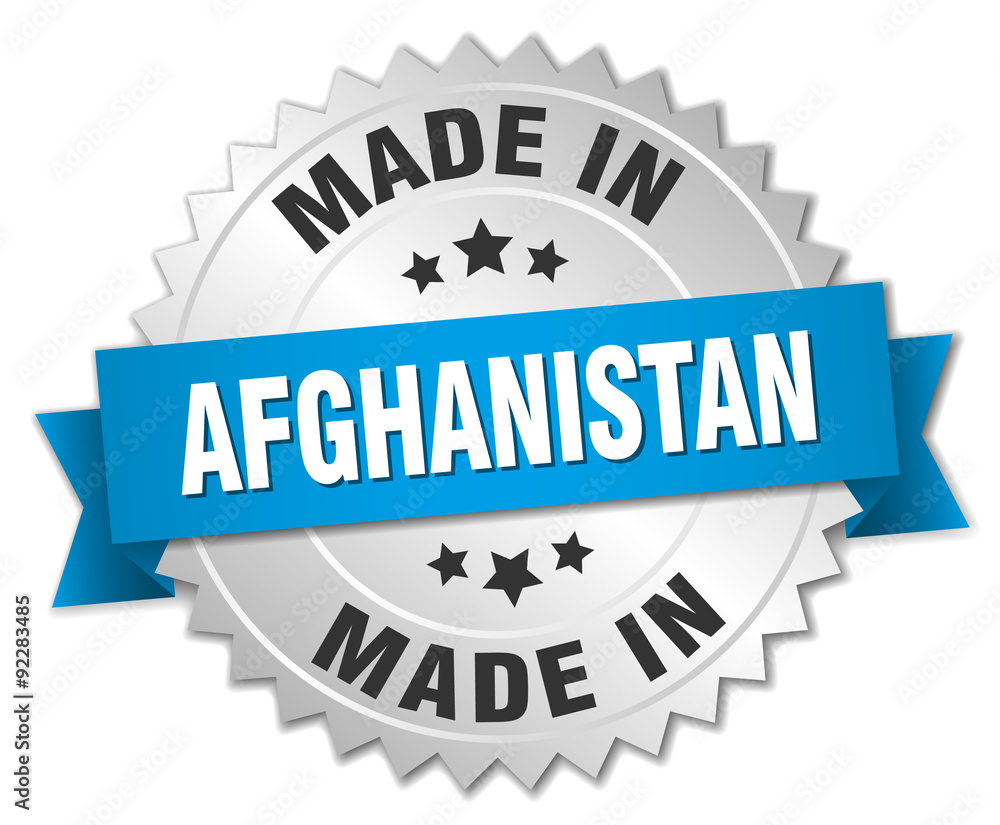 made in Afghanistan silver badge with blue ribbon made in Afghanistan silver badge with blue ribbon