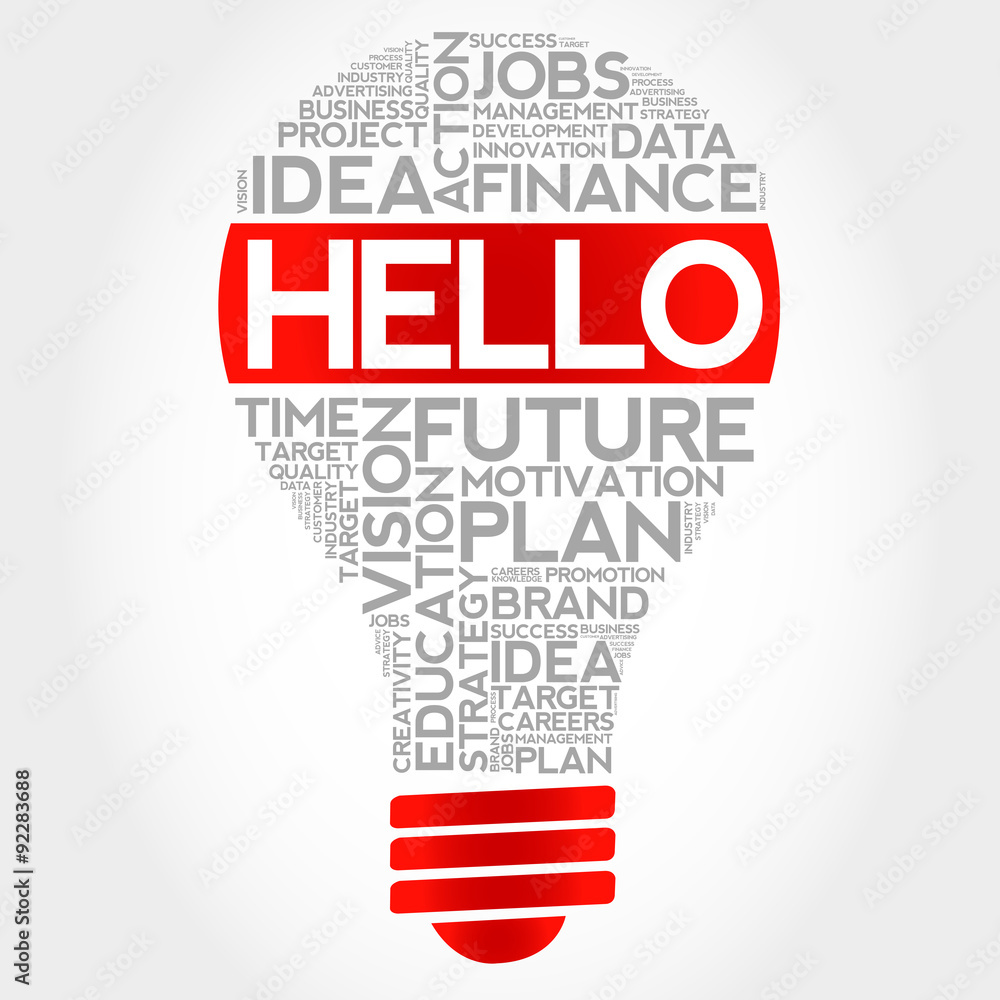 HELLO bulb word cloud, business concept HELLO bulb word cloud, business concept