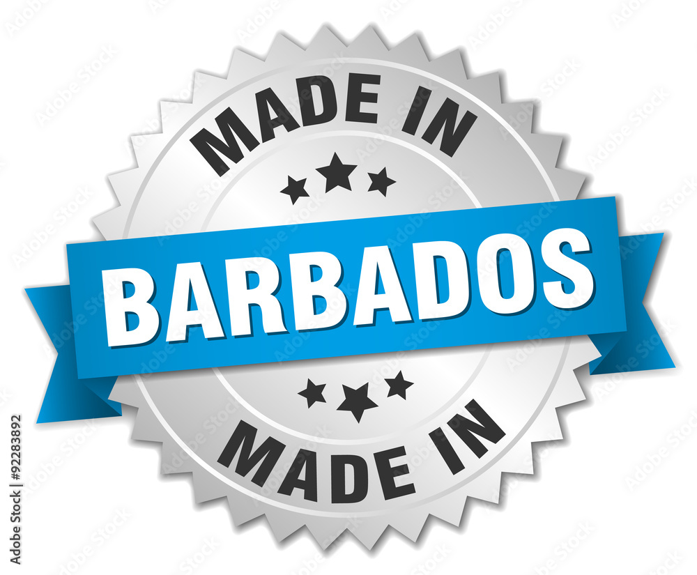 made in Barbados silver badge with blue ribbon made in Barbados silver badge with blue ribbon