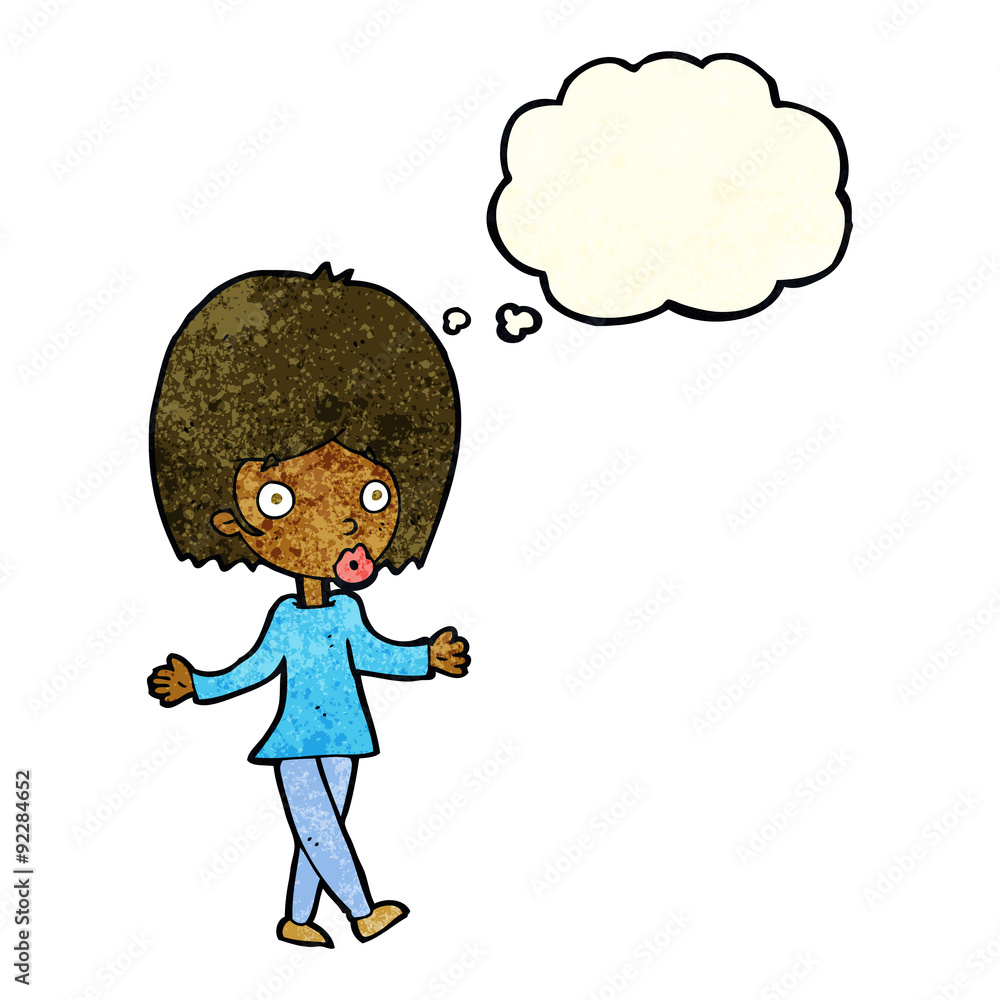 cartoon confused woman with thought bubble cartoon confused woman with thought bubble
