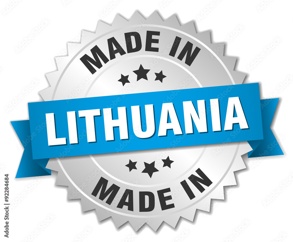 made in Lithuania silver badge with blue ribbon made in Lithuania silver badge with blue ribbon