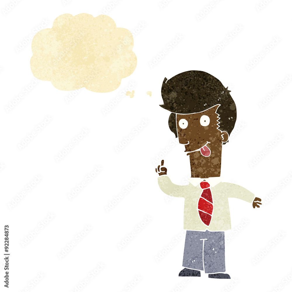 cartoon office man with crazy idea with thought bubble cartoon office man with crazy idea with thought bubble