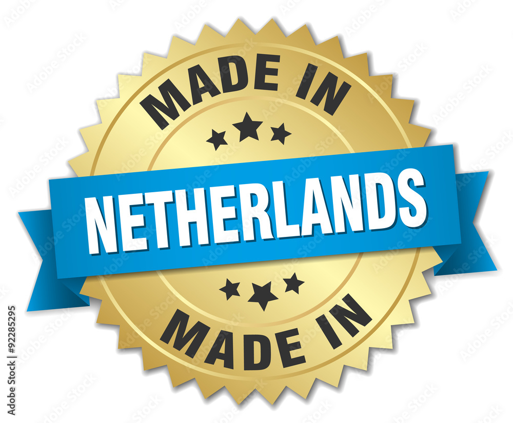 made in Netherlands gold badge with blue ribbon made in Netherlands gold badge with blue ribbon