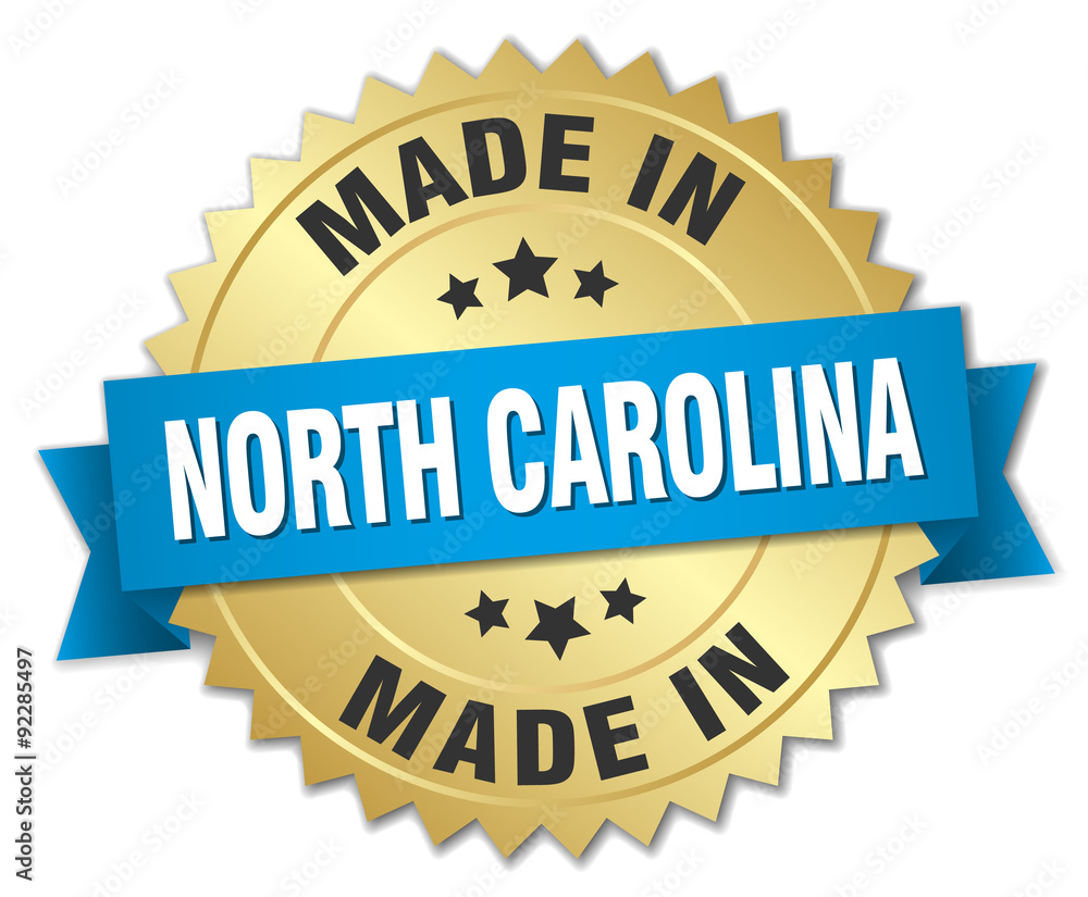 made in North Carolina gold badge with blue ribbon made in North Carolina gold badge with blue ribbon