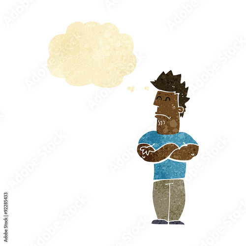 cartoon sulking man with thought bubble