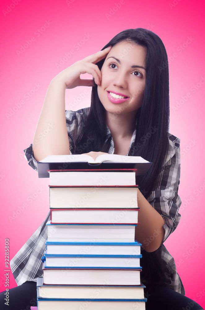 Girl student with books on white Girl student with books on white