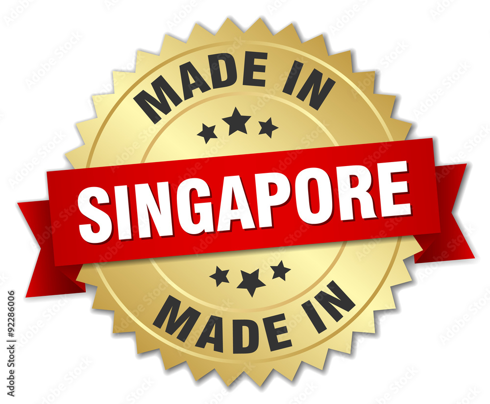 made in Singapore gold badge with red ribbon made in Singapore gold badge with red ribbon
