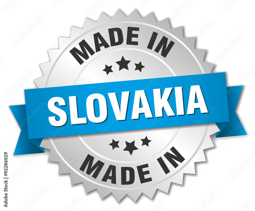 made in Slovakia silver badge with blue ribbon made in Slovakia silver badge with blue ribbon