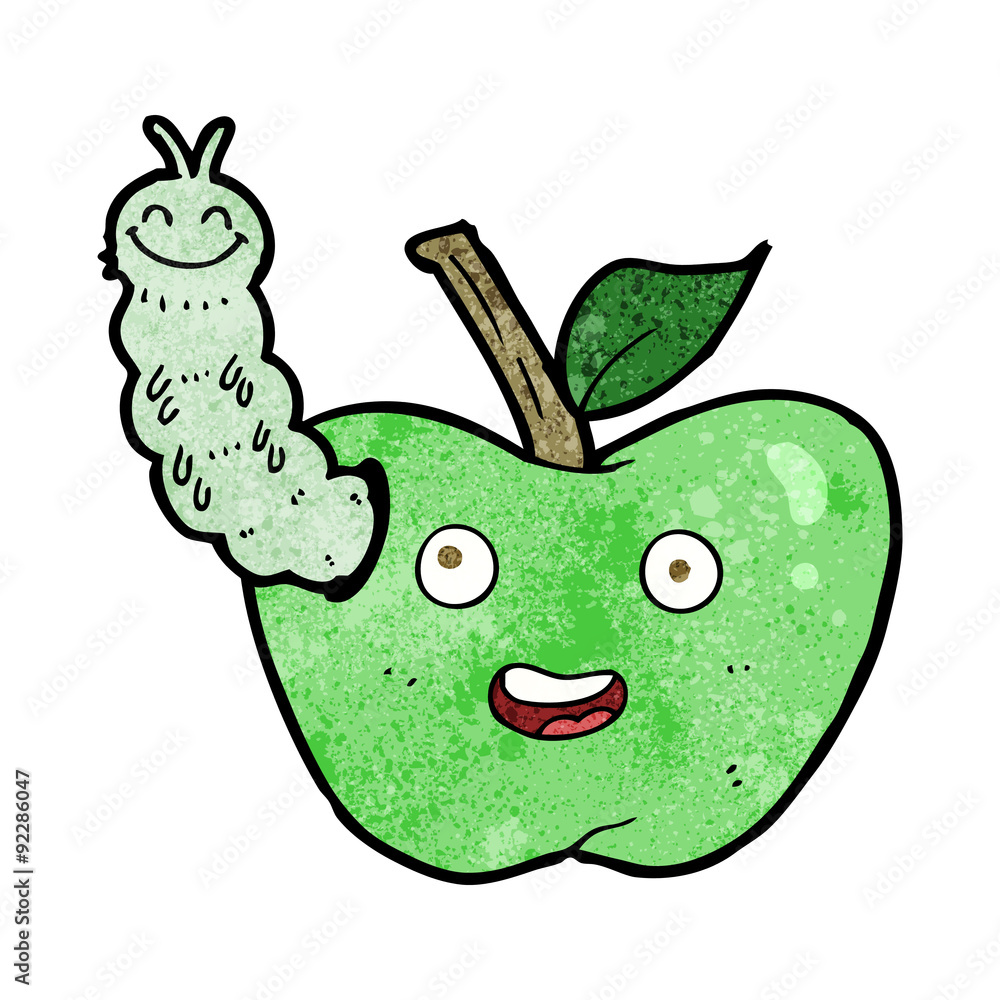 cartoon apple with bug cartoon apple with bug