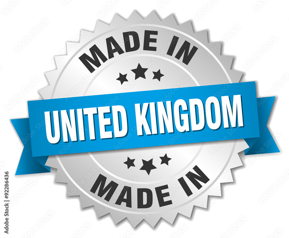 made in United Kingdom silver badge with blue ribbon made in United Kingdom silver badge with blue ribbon