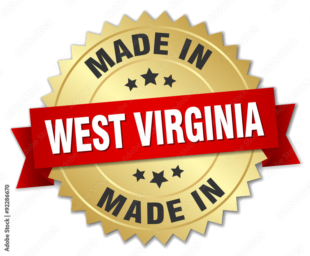 made in West Virginia gold badge with red ribbon made in West Virginia gold badge with red ribbon