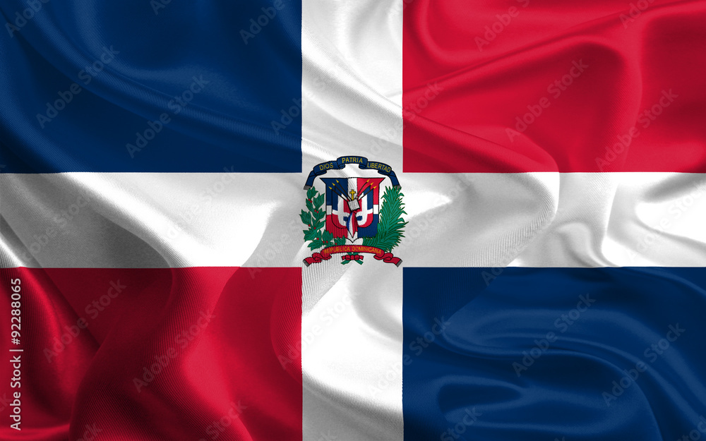 Fototapeta premium Waving Fabric Flag of Dominican Republic