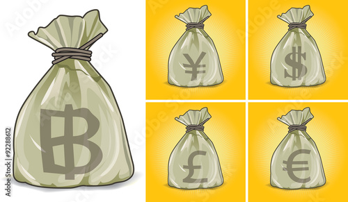 Bags imprinted currencies.