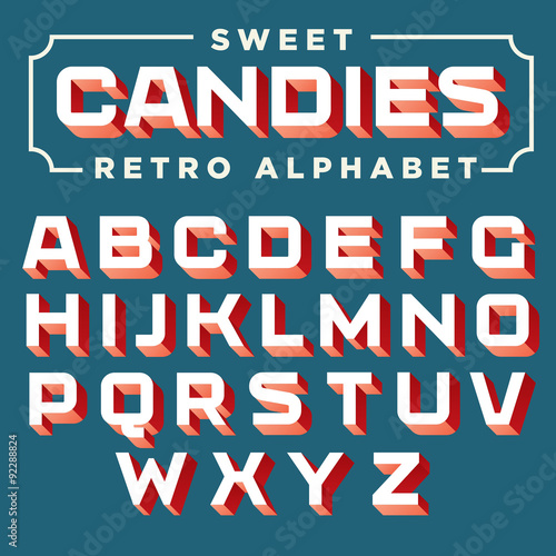 Decorative retro font. Full set of letters with volume effect