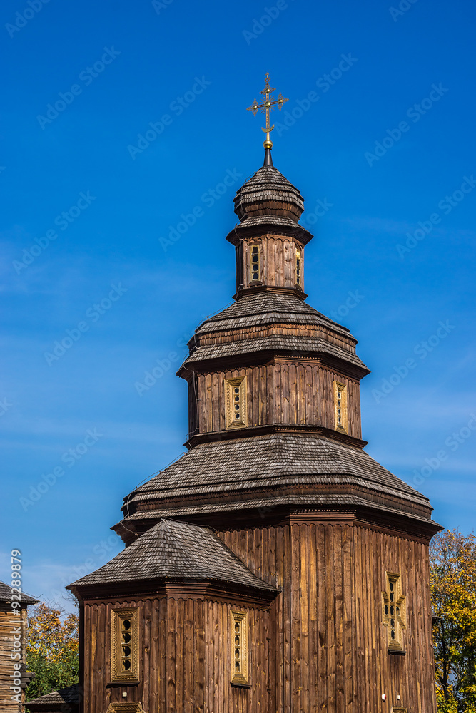 Wooden castle church in Baturin Fortress. Chernihiv province.