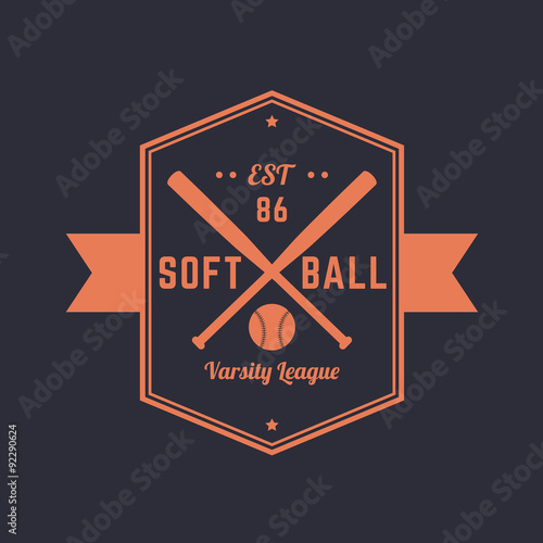 Softball vintage emblem, logo template, t-shirt design, vector illustration