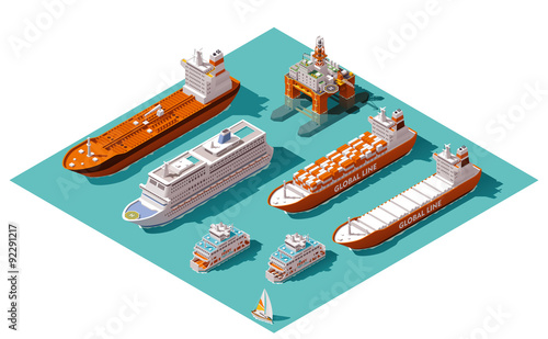 Vector isometric ships and oil rig
