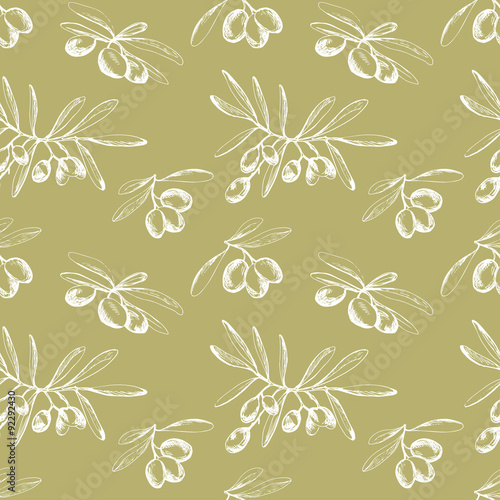 Seamless pattern withhand drawn olive branches photo