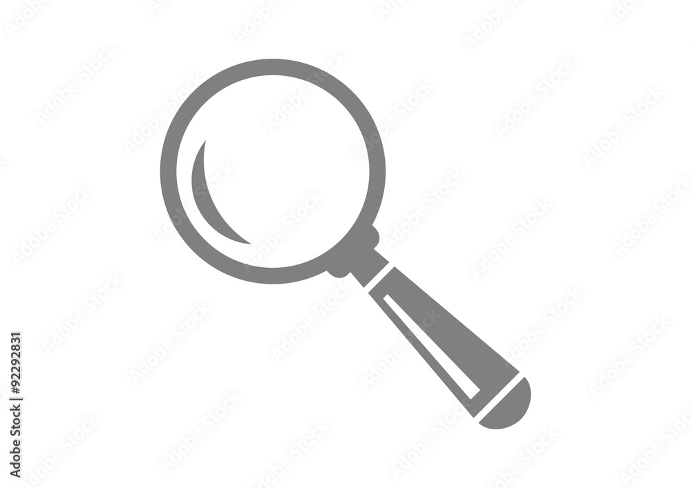 Grey magnifier icon on white background Grey magnifier icon on white background
