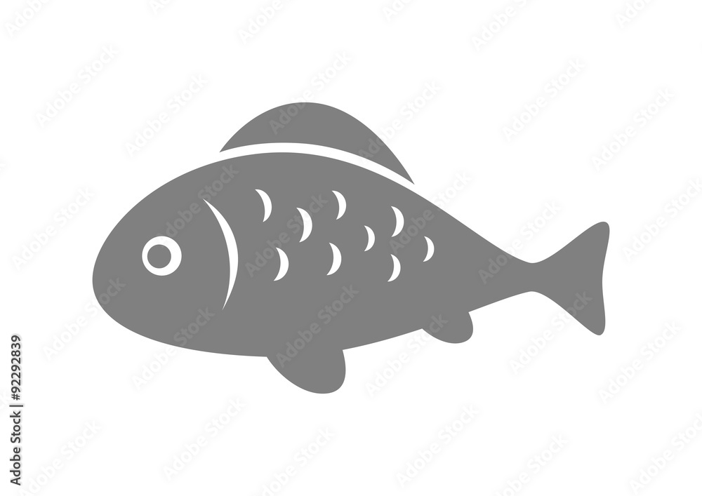 Grey fish icon on white background Grey fish icon on white background