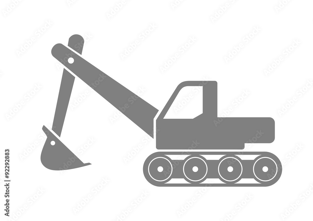 Grey excavator icon on white background Grey excavator icon on white background
