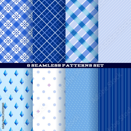 Blue abstract seamless patterns set.