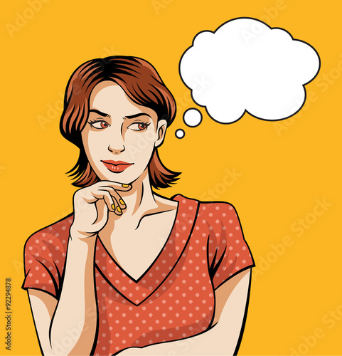 Thinking pin up woman. Vector illustratiion