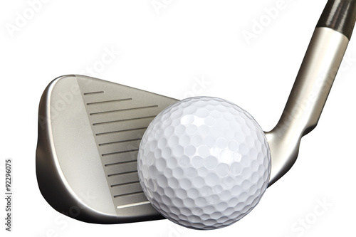 Golf Club and Ball Closeup on White
