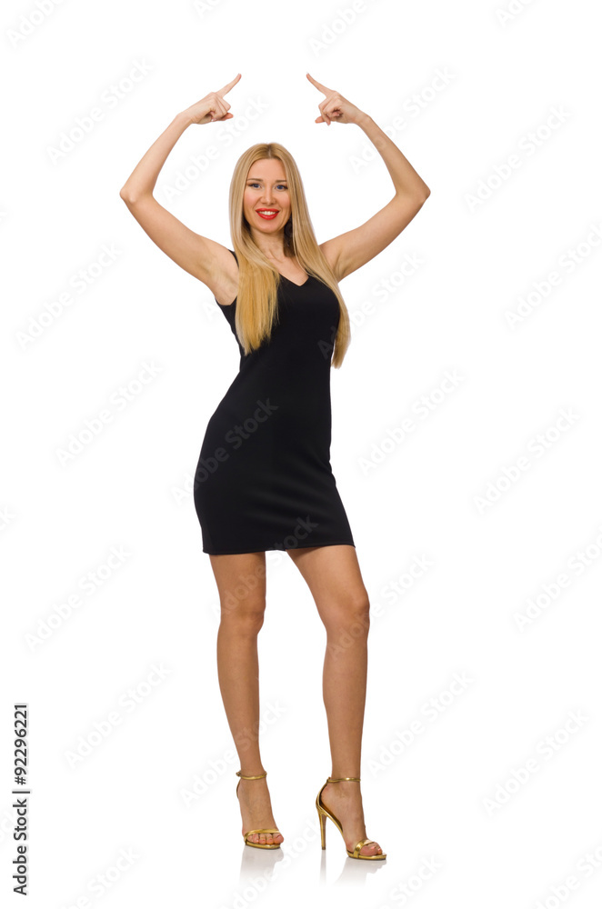 Young pretty woman in mini black dress isolated on white Young pretty woman in mini black dress isolated on white