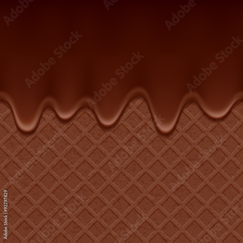 Chocolate wafer and flowing chocolate - vector background.