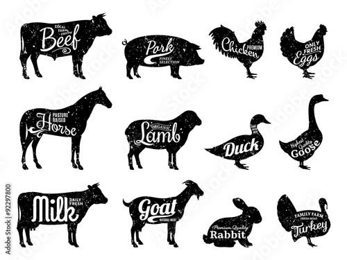 Farm Animals Silhouettes Collection, Butchery Labels Templates