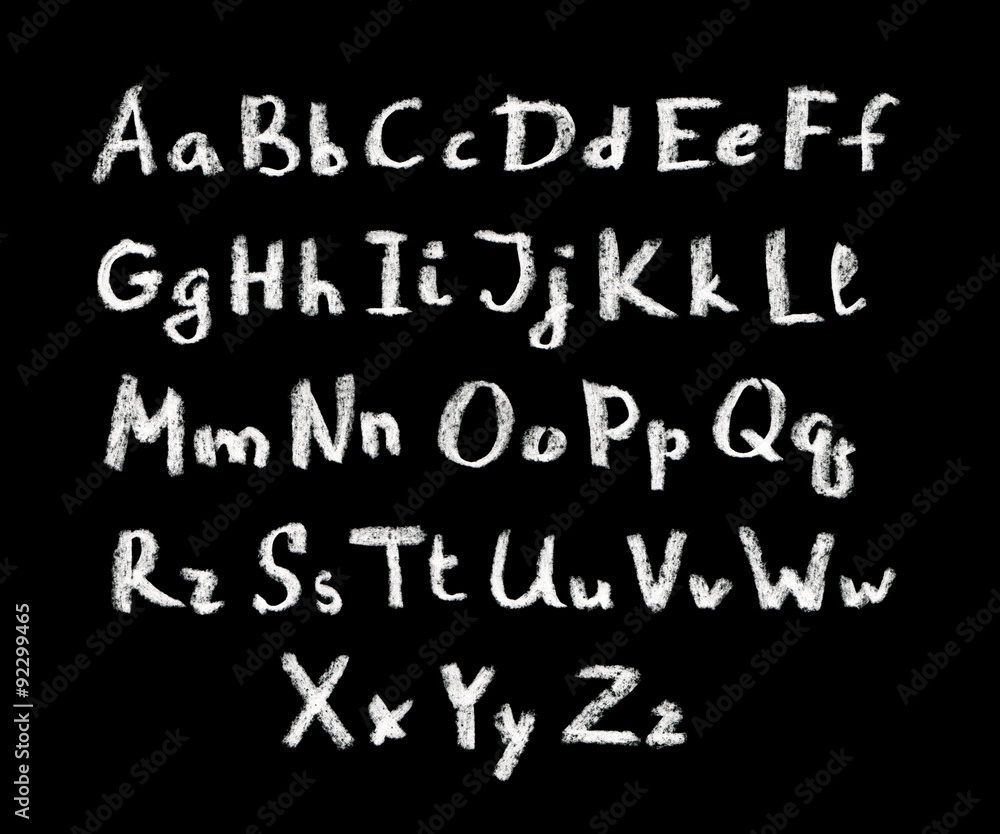 Chalk hand written font of english alphabet on blackboard Chalk hand written font of english alphabet on blackboard