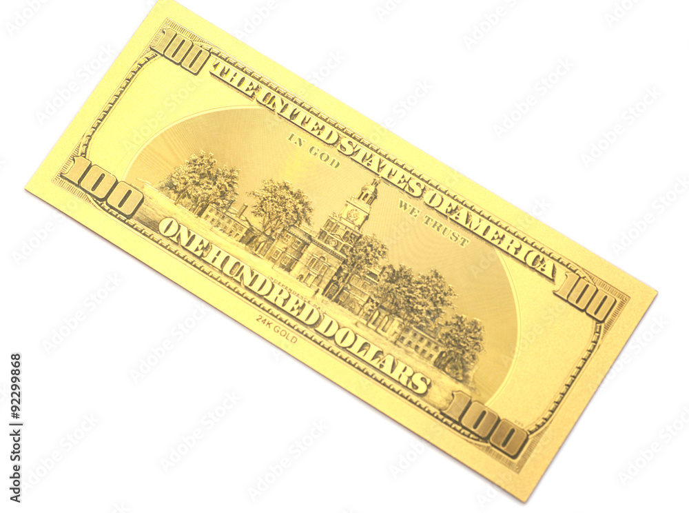 Golden one hundred dollars banknote Golden one hundred dollars banknote