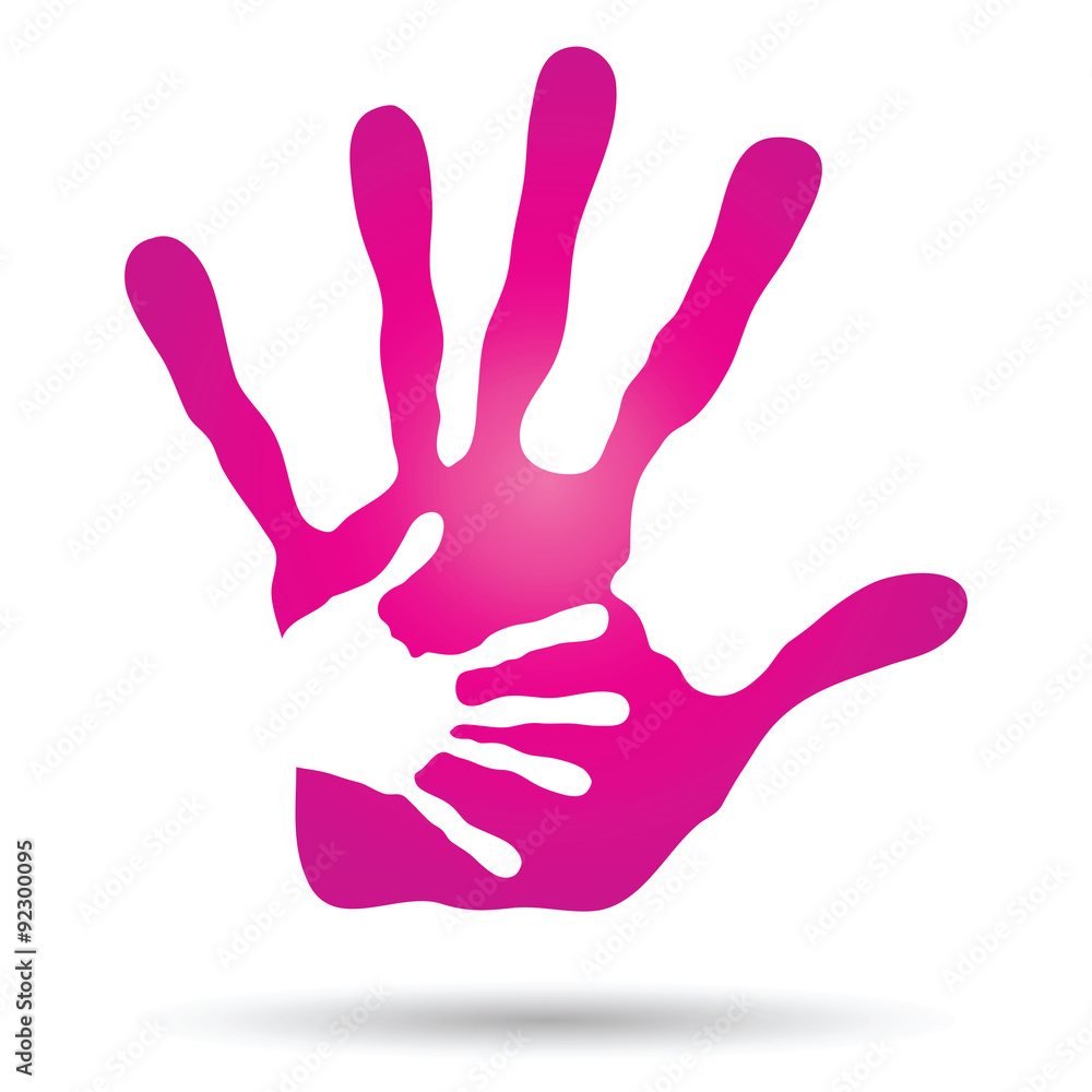 Vector conceptual mother and child pink hand print isolated Vector conceptual mother and child pink hand print isolated