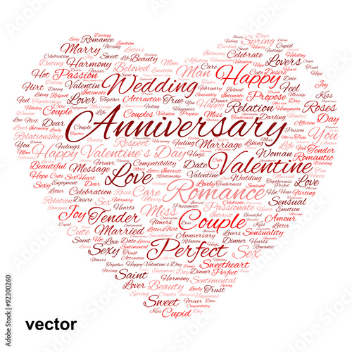 Vector conceptual Valentine heart word cloud