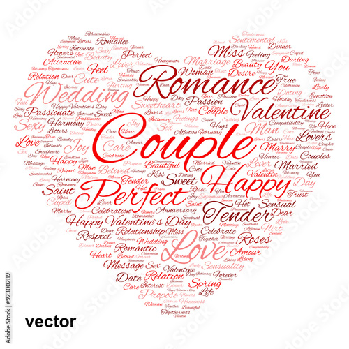 Vector conceptual Valentine heart word cloud