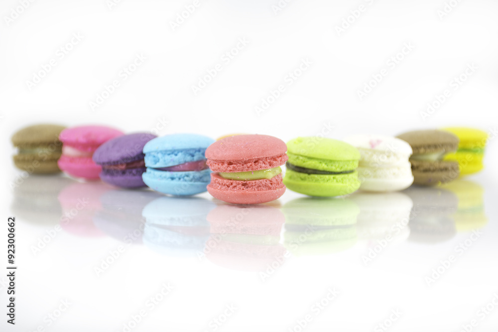 French colorful macarons isolated on white with path French colorful macarons isolated on white with path
