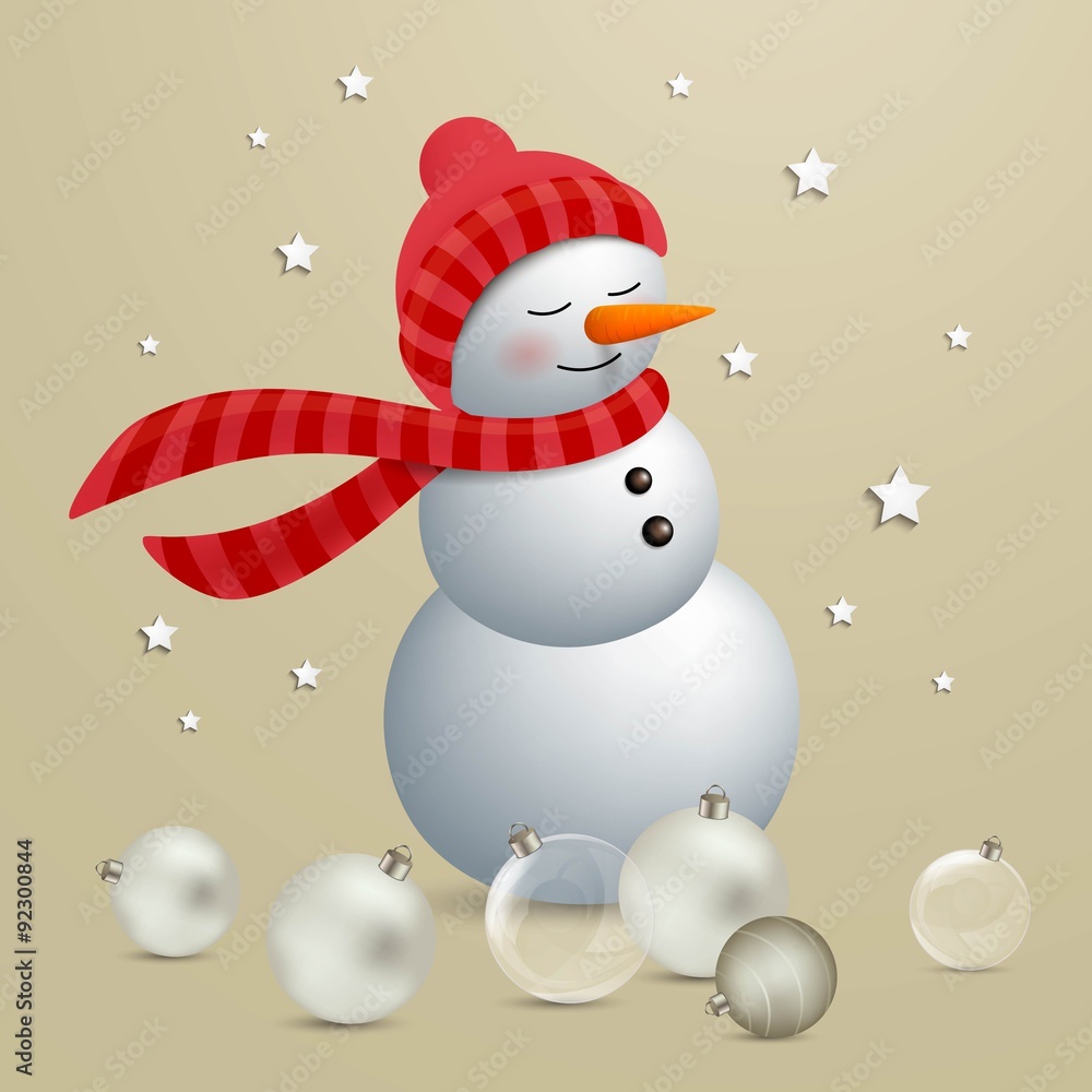 Vector Illustration of a Decorative Christmas Background with Snowman