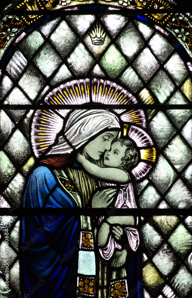 Mother Mary with child Jesus (stained glass) Mother Mary with child Jesus (stained glass)