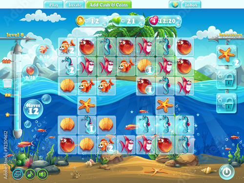 Fish world- playing field for the computer game or web design