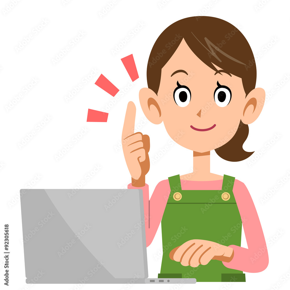 ノートパソコンと要点を解説する主婦 ノートパソコンと要点を解説する主婦