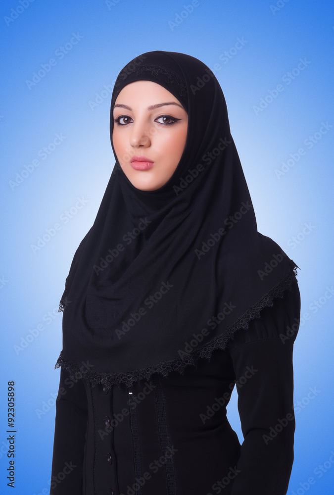 Muslim young woman wearing hijab on white Muslim young woman wearing hijab on white