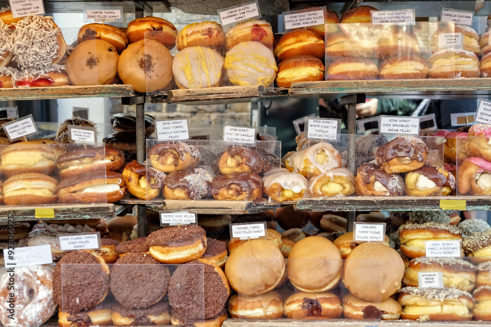 Variety of donuts at the market