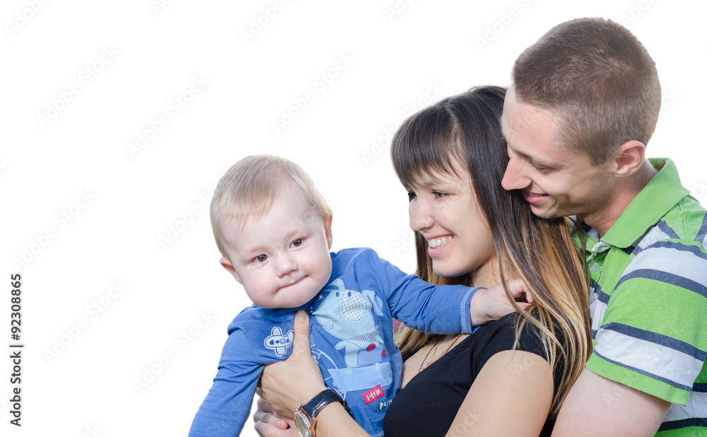 young family with a baby white background young family with a baby white background